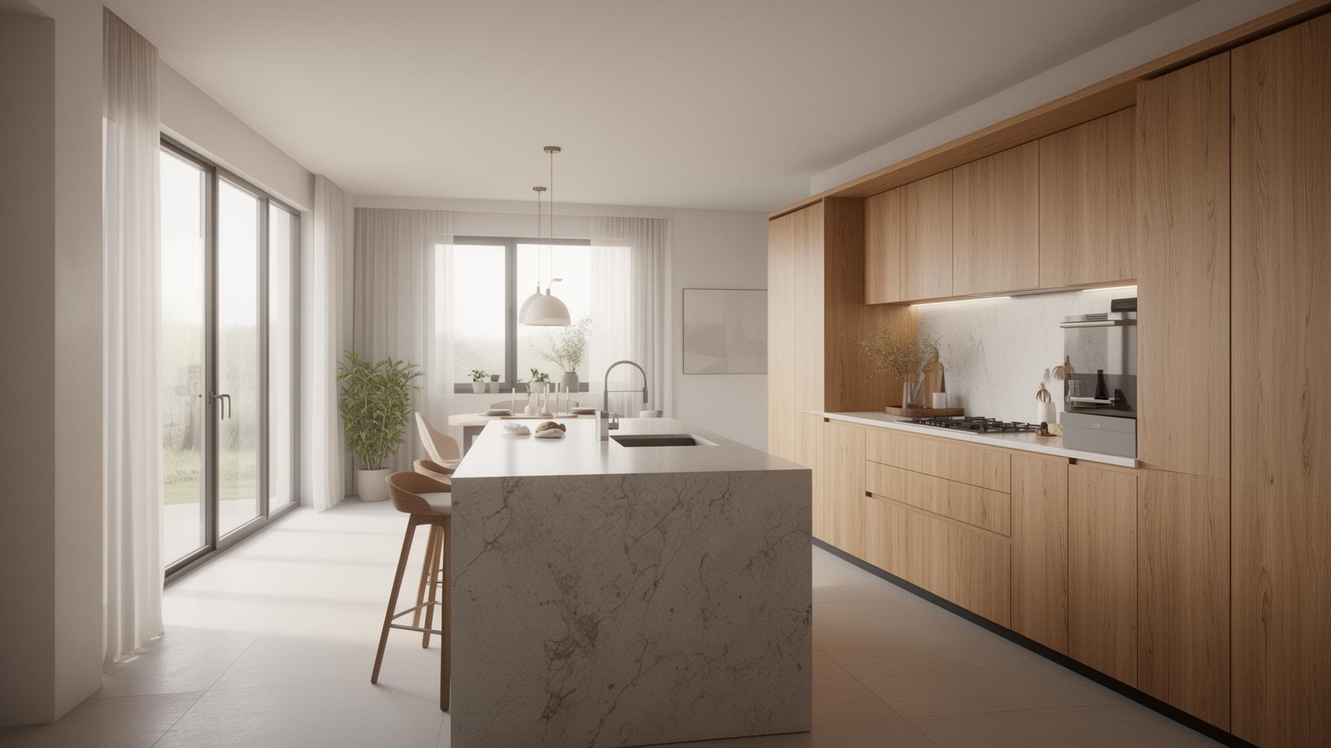 VR-render van een ontworpen keuken op ware grootte